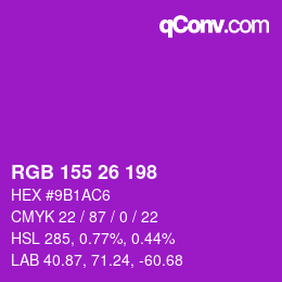 カラーコード: RGB 155 26 198 | qconv.com