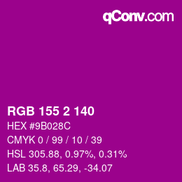 カラーコード: RGB 155 2 140 | qconv.com