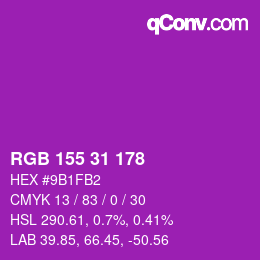 Color code: RGB 155 31 178 | qconv.com