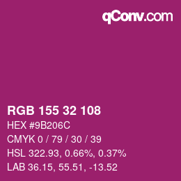 カラーコード: RGB 155 32 108 | qconv.com