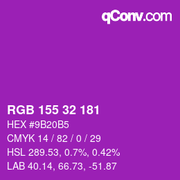 颜色代码: RGB 155 32 181 | qconv.com