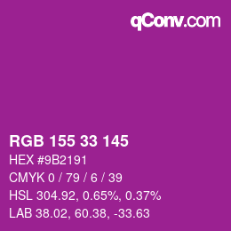 カラーコード: RGB 155 33 145 | qconv.com