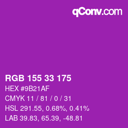颜色代码: RGB 155 33 175 | qconv.com