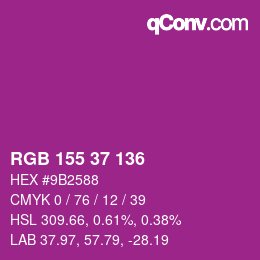 カラーコード: RGB 155 37 136 | qconv.com