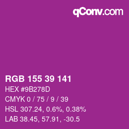 颜色代码: RGB 155 39 141 | qconv.com