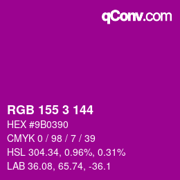 颜色代码: RGB 155 3 144 | qconv.com
