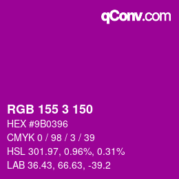 颜色代码: RGB 155 3 150 | qconv.com