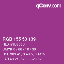 カラーコード: RGB 155 53 139 | qconv.com