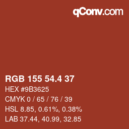 カラーコード: RGB 155 54.4 37 | qconv.com
