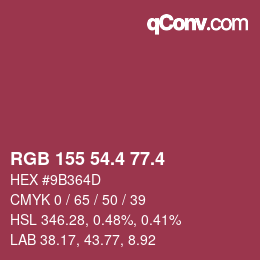 カラーコード: RGB 155 54.4 77.4 | qconv.com