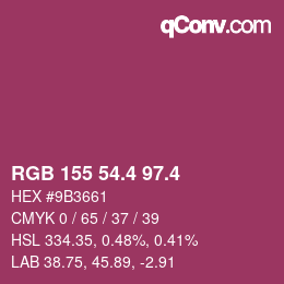 カラーコード: RGB 155 54.4 97.4 | qconv.com