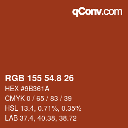 カラーコード: RGB 155 54.8 26 | qconv.com