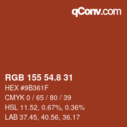 カラーコード: RGB 155 54.8 31 | qconv.com