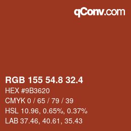 カラーコード: RGB 155 54.8 32.4 | qconv.com