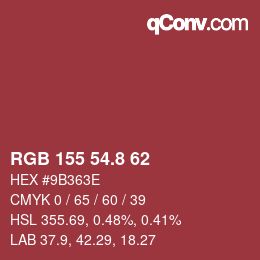Color code: RGB 155 54.8 62 | qconv.com