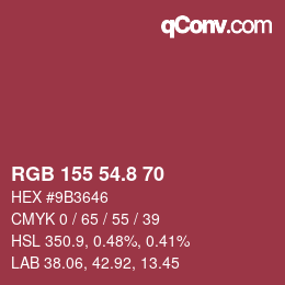カラーコード: RGB 155 54.8 70 | qconv.com