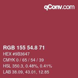 カラーコード: RGB 155 54.8 71 | qconv.com