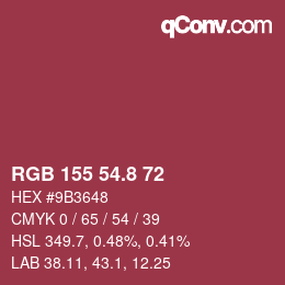 カラーコード: RGB 155 54.8 72 | qconv.com