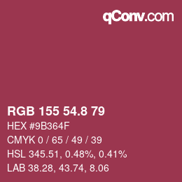 カラーコード: RGB 155 54.8 79 | qconv.com