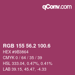 カラーコード: RGB 155 56.2 100.6 | qconv.com