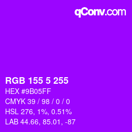 Código de color: RGB 155 5 255 | qconv.com