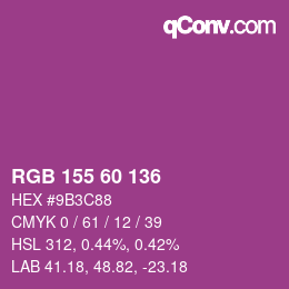 カラーコード: RGB 155 60 136 | qconv.com