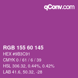 颜色代码: RGB 155 60 145 | qconv.com