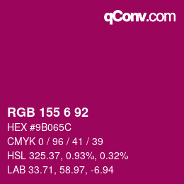 颜色代码: RGB 155 6 92 | qconv.com