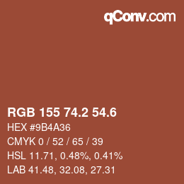 カラーコード: RGB 155 74.2 54.6 | qconv.com