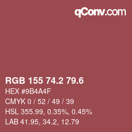カラーコード: RGB 155 74.2 79.6 | qconv.com