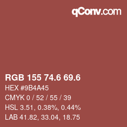 カラーコード: RGB 155 74.6 69.6 | qconv.com