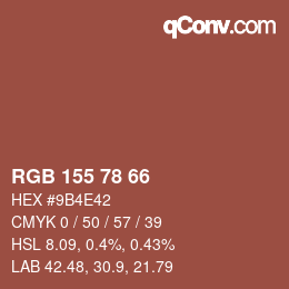 Color code: RGB 155 78 66 | qconv.com
