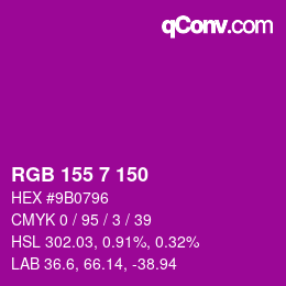 カラーコード: RGB 155 7 150 | qconv.com