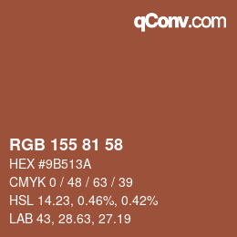 Color code: RGB 155 81 58 | qconv.com