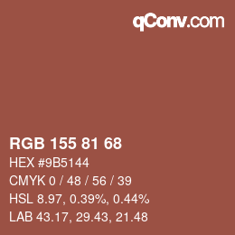 カラーコード: RGB 155 81 68 | qconv.com