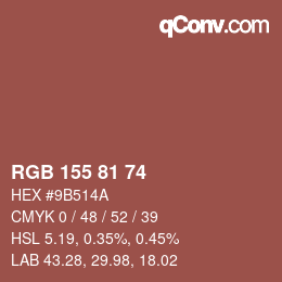 カラーコード: RGB 155 81 74 | qconv.com
