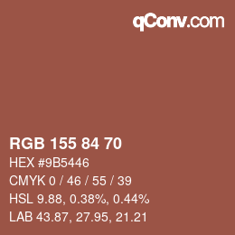 Color code: RGB 155 84 70 | qconv.com