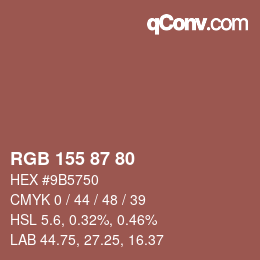 颜色代码: RGB 155 87 80 | qconv.com
