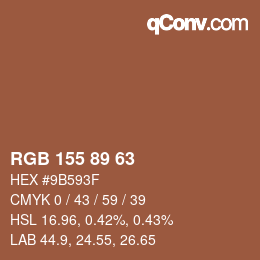 Color code: RGB 155 89 63 | qconv.com