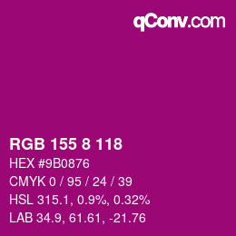 Color code: RGB 155 8 118 | qconv.com