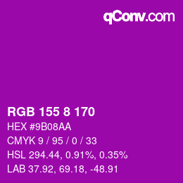 Color code: RGB 155 8 170 | qconv.com