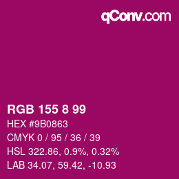 颜色代码: RGB 155 8 99 | qconv.com