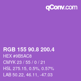 カラーコード: RGB 155 90.8 200.4 | qconv.com