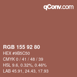 颜色代码: RGB 155 92 80 | qconv.com
