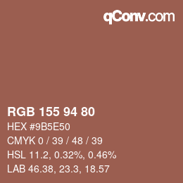 カラーコード: RGB 155 94 80 | qconv.com