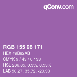 カラーコード: RGB 155 98 171 | qconv.com