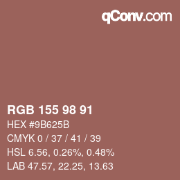 Color code: RGB 155 98 91 | qconv.com