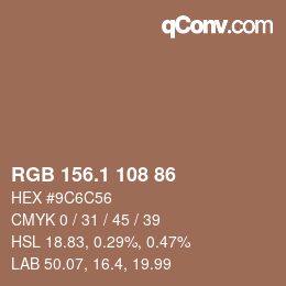 カラーコード: RGB 156.1 108 86 | qconv.com