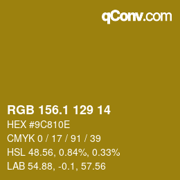 カラーコード: RGB 156.1 129 14 | qconv.com