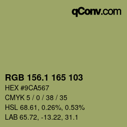 カラーコード: RGB 156.1 165 103 | qconv.com